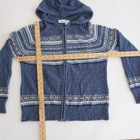 Vintage Jenny Buchanan Blue White Fair Isle Knit Hooded Zip Sweater Cabincore M - Picture 4 of 9